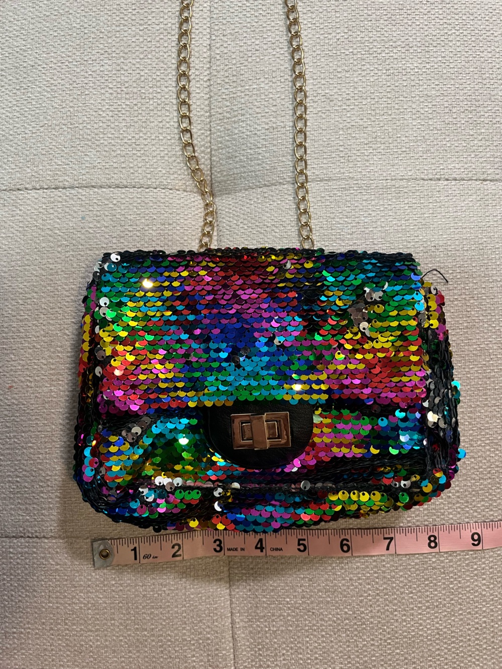 Rainbow Reversible Sequin Crossbody Bag | Silver to Multicolor Chain Purse